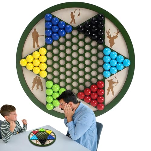 Chinese Checkers, Wooden Board with Pegs Strategy Game, Multi-Player Family Night Activity for Backyard BBQ, Campfire, Beach Picnic, and Outdoor Entertainment, 0.59 inches