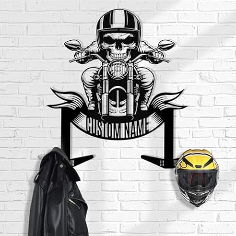 Personalized Metal Motorcycle Helmet Holder, Custom Name Helmet Holder Wall Mount, Motorcycle Accessories for Men Storage, Motorcycle Wall Art, Helmet Holder for Bike Racing Outerwear Sports Gear Cover