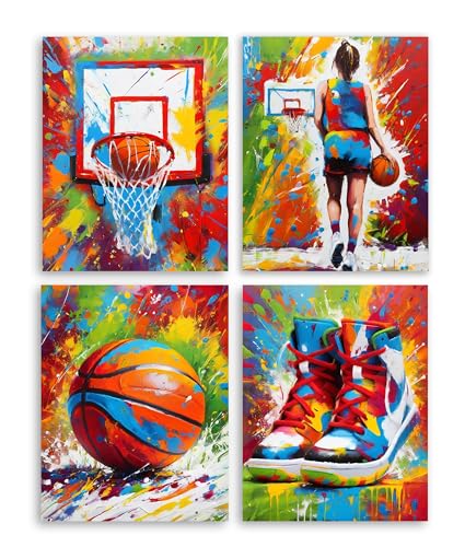 Image of Frimeeme Basketball Canvas Wall Art, 4pcs 8x10in Unframed