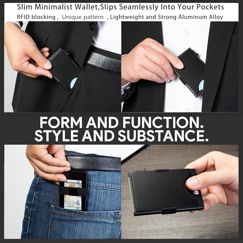 Image of Slim Card Holder Wallet for Men, Minimalist RFID Blocking Pop Up Wallet, Smart Metal Business Card Case Holds 12 Cards, Ultra-Thin Front Pocket Wallet, Gifts for Men