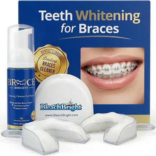 Teeth Whitening for Braces Braces Cleaner Foam Brace Teeth Whitening kit for Under Metal Ceramic Brackets & Wires. Cleaning Kit Use w/Toothbrush or Trays No Sensitivity. Minty Teens Adults