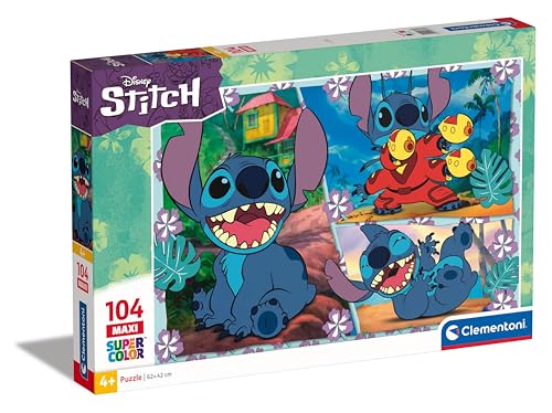 Clementoni- Disney Stitch Supercolor Stitch-104 Maxi Pezzi Bambini 4 Anni, Puzzle Cartoni Animati-Made in Italy, Colore Multilingua, 23776
