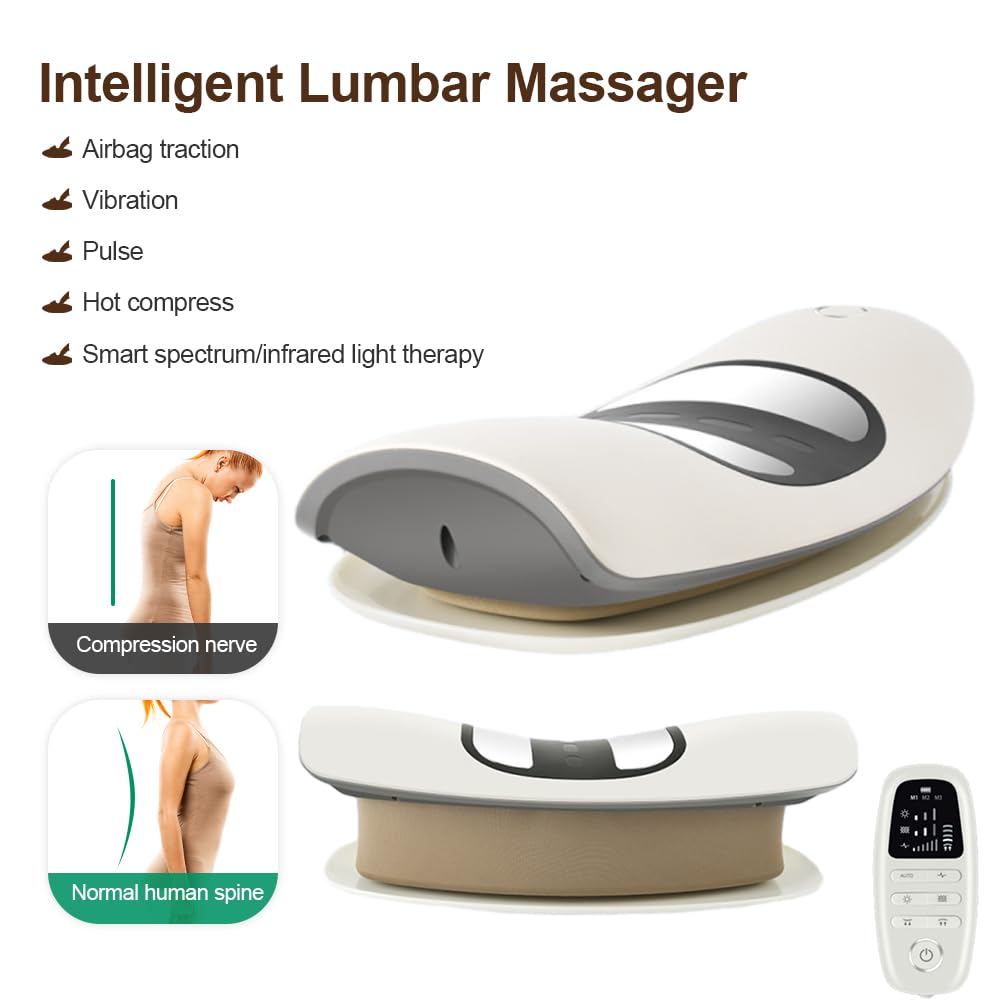 Appareil de massage lombaire chauffant électrique - Appareil de massage de traction lombaire oscillant à 26° - 3 niveaux de massage par vibration et chaleur