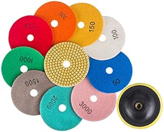 STEBRUAM 13 Pcs Diamond Polishing Pads Kit 4 inch Wet/Dry for Granite Stone Marble Floor Concrete Polishing Use Grinding Discs Set 50#-3000# Grits,100mm M14 Thread Backing Pad & Sponge for Marble