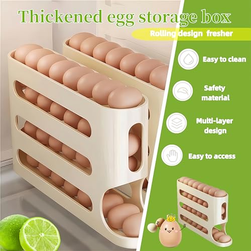 Egg Holder for Fridge, Egg container for refrigerator, Space-Saving Automatic Rolling Eggs Dispenser, 4 Tiers Fridge Egg - Additional View
