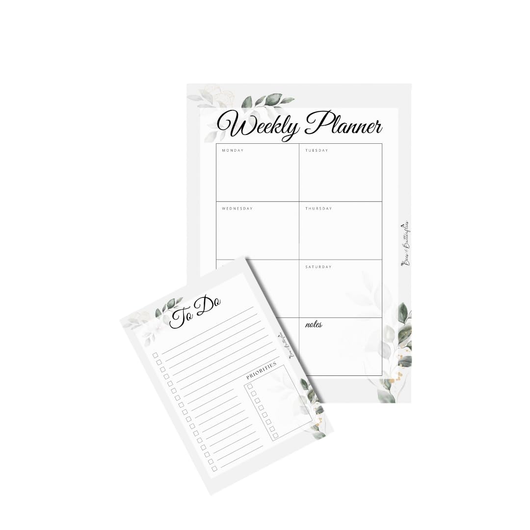 Bees and Butterflies A4 Weekly Planner & A5 To-Do List Combo (50 Sheets Each), Leafy Design Productivity Set for Office, Work, Study & Home | Elegant Organiser for Scheduling and Daily Task Planning