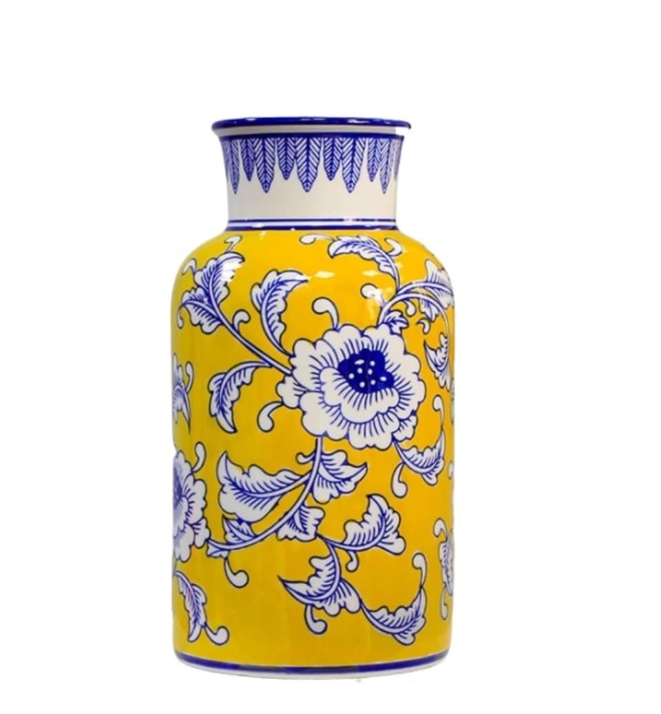 CVdrtyED Home Decor Decorative Ginger Jars Ancient Chinese Porcelain Ceramic Temple Jar With Sealed Lids Home Kitchen Dining Ginger Jar(Yellow,14 * 27.5cm)