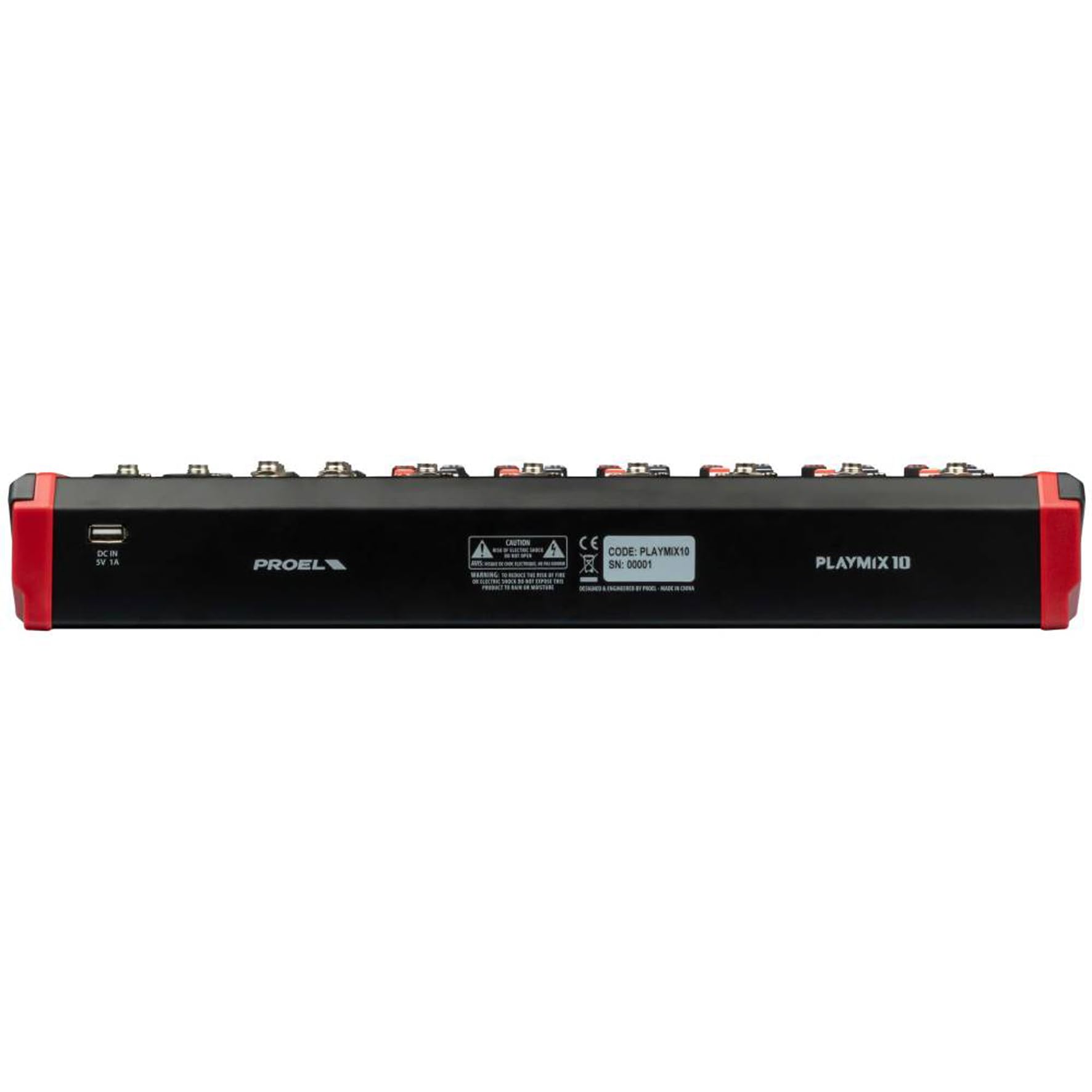 Proel PLAYMIX10 - Mixer audio a 10 ingressi con modulo bluetooth, lettore MP3 e Registrazione stereo su USB, Nero rifiniture in Rosso