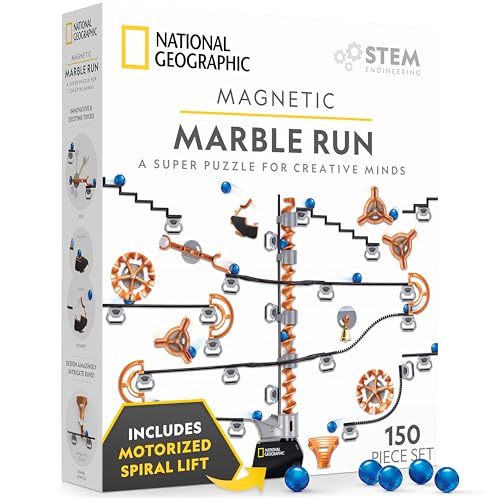 Image of National Geographic Magnetic Marble Run - 150-Piece STEM Building Set for Kids & Adults with Magnetic Track & Trick Pieces & Marbles for Building A Marble Maze, STEM Project (Amazon Exclusive)