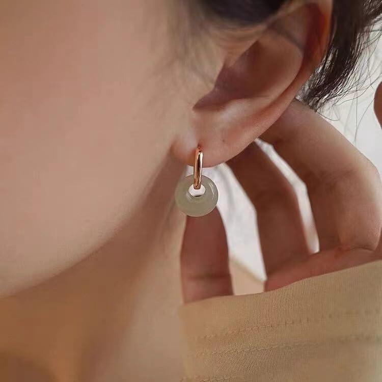 Jade Chunky Gold Plated Dangle Drop Hoop Huggie Earrings for Women Gift for Her - Image 2