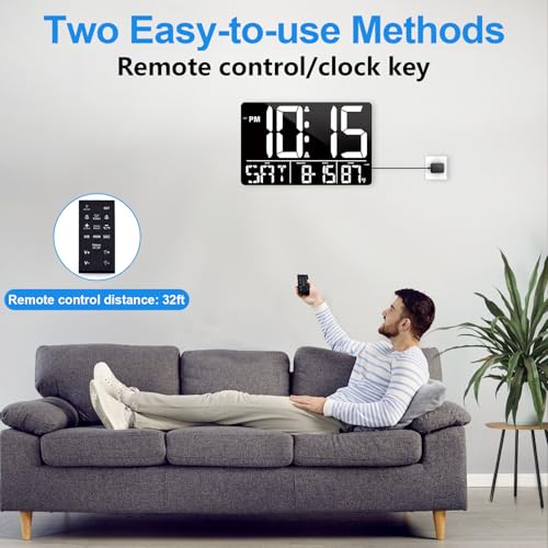 PERSUPER 13" Digital Wall Clock Large Display with Remote, Temp & Timer - Image 4
