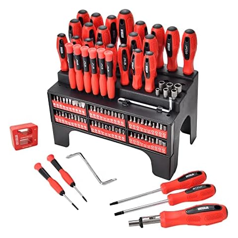 UNITEDLUX 101 Pcs Magnetic Screwdriver Set, Precision Screwdrivers Bit Set, Torx Pozidriv Allen Hex Square Power Nut with Organizer Rack, Best Men’s Tools Gift Cover