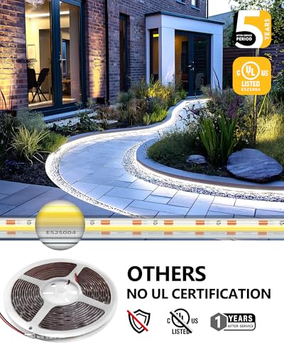 Image of EMITEVER Cool White COB Strip Light 5000K 16.4ft,IP67 Waterproof,Dimmable