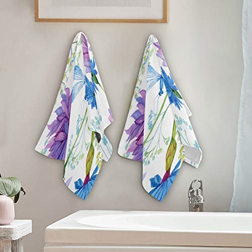 Vkpschj Spring Purple Blue Flower Hand Towels Watercolor Wildflower Dragonfly Towels For Bathroom Set Of 2 Ultra Soft Luxury Bath Towel #TOP3