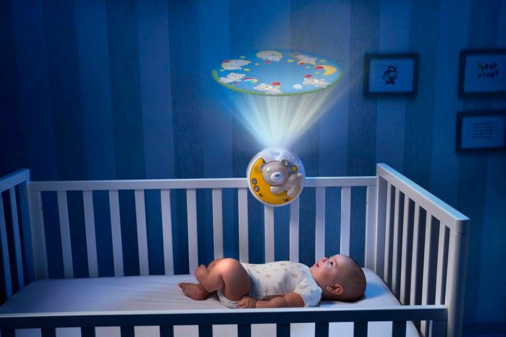 Chicco Next2Moon Kinderbett-Projektor mit Licht und Geräuschen, beweglich, abnehmbares Panel und Karussell, ab 0+ Monate, beige