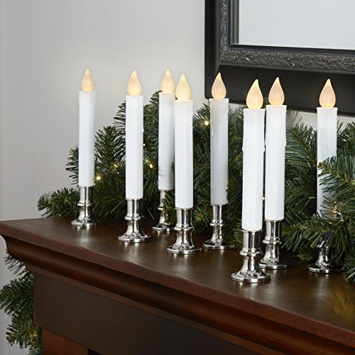 Christmas Window Candles with Silver Holders - Battery Operated White Flameless Taper, Removable Base, Flickering LED Light, Auto Timer, Remote Control & Batteries Included - Set of 8 - Thumbnail 3