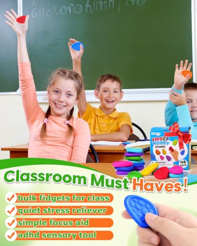 Fidget Toys Sensory Stone for Kids: 48 Pack Textured Worry Stones - Bulk Fidgets for Classroom Prizes Gooide Bag Stuffers - ADHD Tools for Autism Kids Calming - Gifts Christmas Stocking Stuffers - Image 4