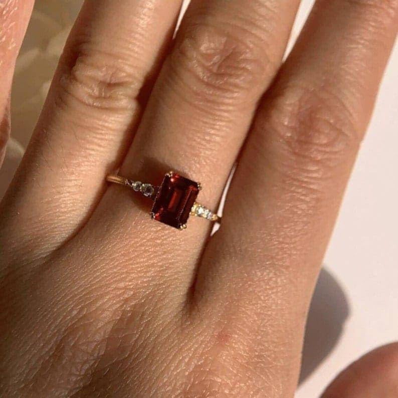 Red Garnet Ring 14K Solid Gold Ring Vintage RIng Engagement ring delicate Ring Bridal Ring promise Ring Mother's day gift for her3