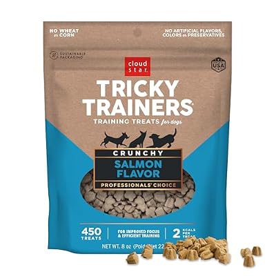 Cloud Star Tricky Trainers Crunchy Dog Training Treats 8 oz. Bag, Salmon Flavor, Low Calorie Behavior Aid with 450 treats