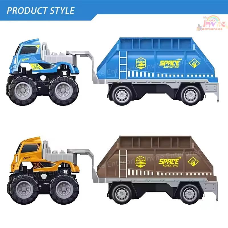 Image of 1:43 4WD Diecast Alloy Space Transport Trailer Truck Toys with Friction Powered Miniature Car Vehicle Toy for Kids, Boys and Girls 【2 Color Trucks = Sent Any 1 Truck】