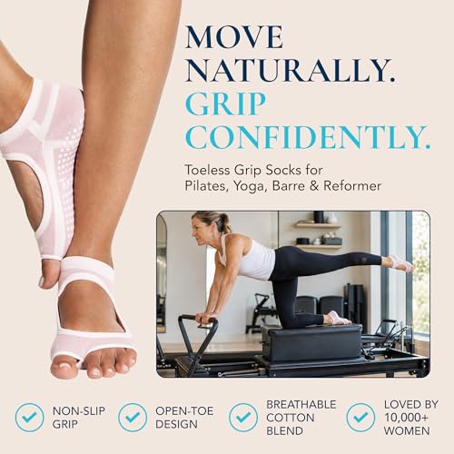 Image of Tucketts Allegro Toeless Pilates Socks with Grips for Women, Non-Slip Open-Toe Grip Socks, Yoga, Barre, Dance, Reformer, Home