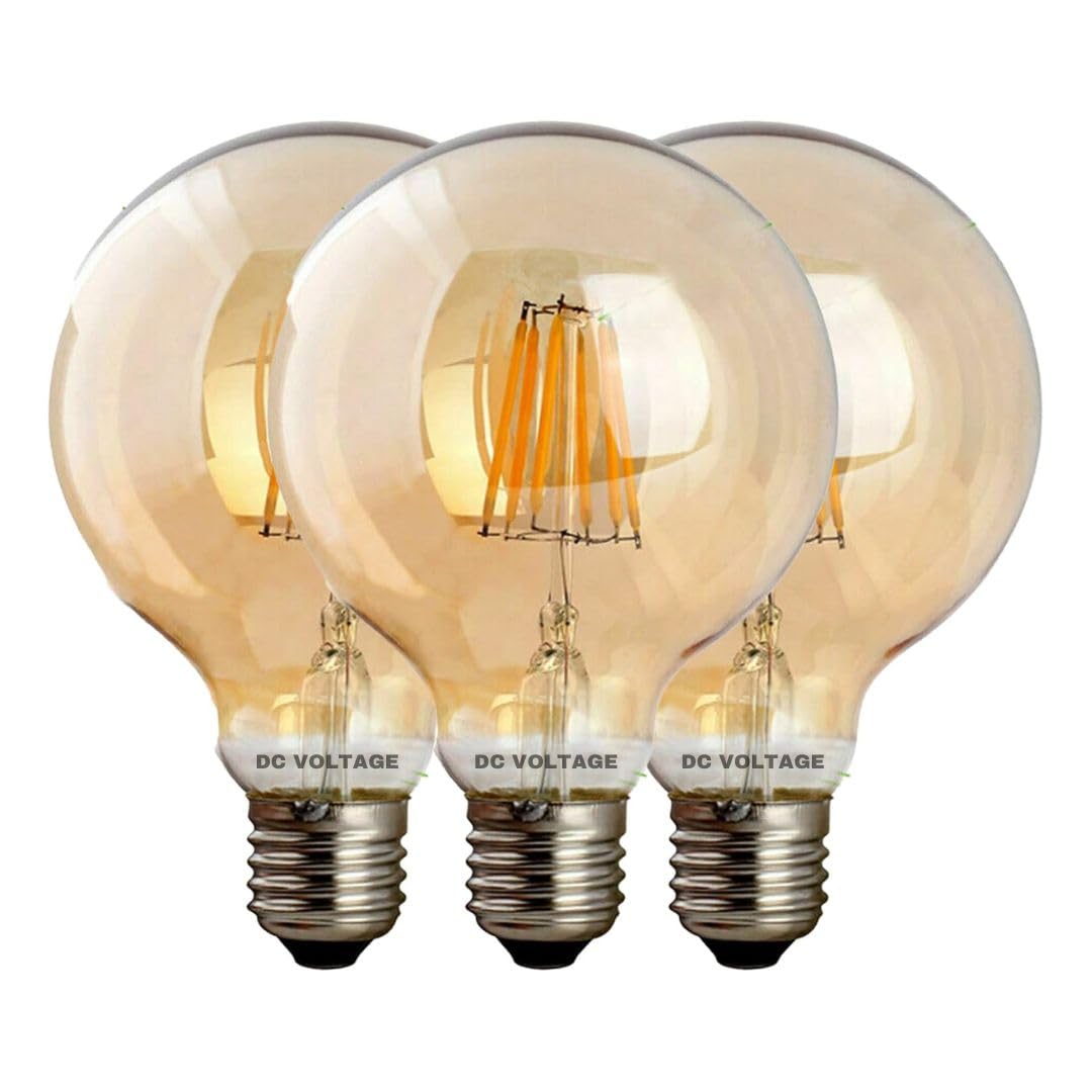 DC VOLTAGE, Vintage LED E27 Bulb, Edison G95 8W Screw Light Bulb, Dimmable LED Filament Warm White 2700K Amber Glass, 800 Lumen Retro Style Old Fashioned Bulb, 90% Energy Saving 220V - 3 Pack