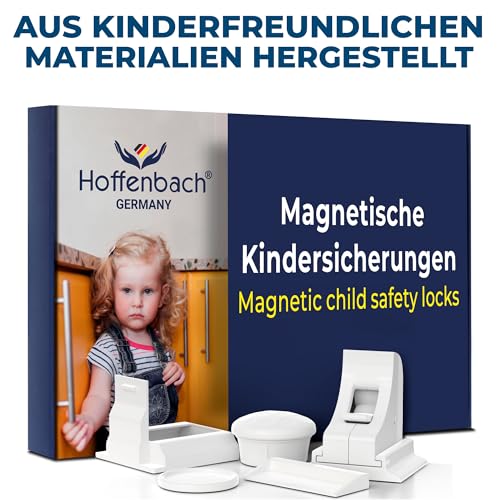Hoffenbach Magnetische Kindersicherung 12 Schlösser + 3 Schlüssel – Schranksicherung & Schubladensicherung ohne Bohren – Unsichtbarer Magnetverschluss – Weiß