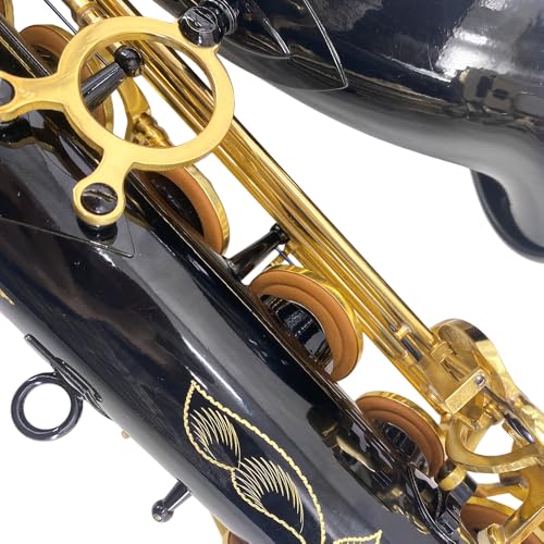 Image of Yinfente Bb Tenor Saxophone Professional Beginner Kit-B Flat Tenor Sax Complete Student Set with Hard Case,Reeds,Cleaning Cloth,Neck Straps,Mouthpiece Black&Gold