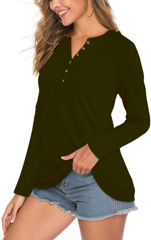Image of Women's Regular Fit Pure Cotton Top - Elegant V-Neck with Mandarin Collar, Button-Front Design, Full Sleeves, Soft & Breathable Fabric for Stylish Casual Wear