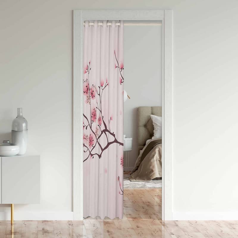 Loussiesd Cherry Blossom Doorway Curtains Privacy Japanese Sakura Floral Closet Door Curtain for Bedroom Pink Flower 30%-50% Blackout Door Cover Curtains Window Curtain Drape 1 Panel 150x203cm - Image 3