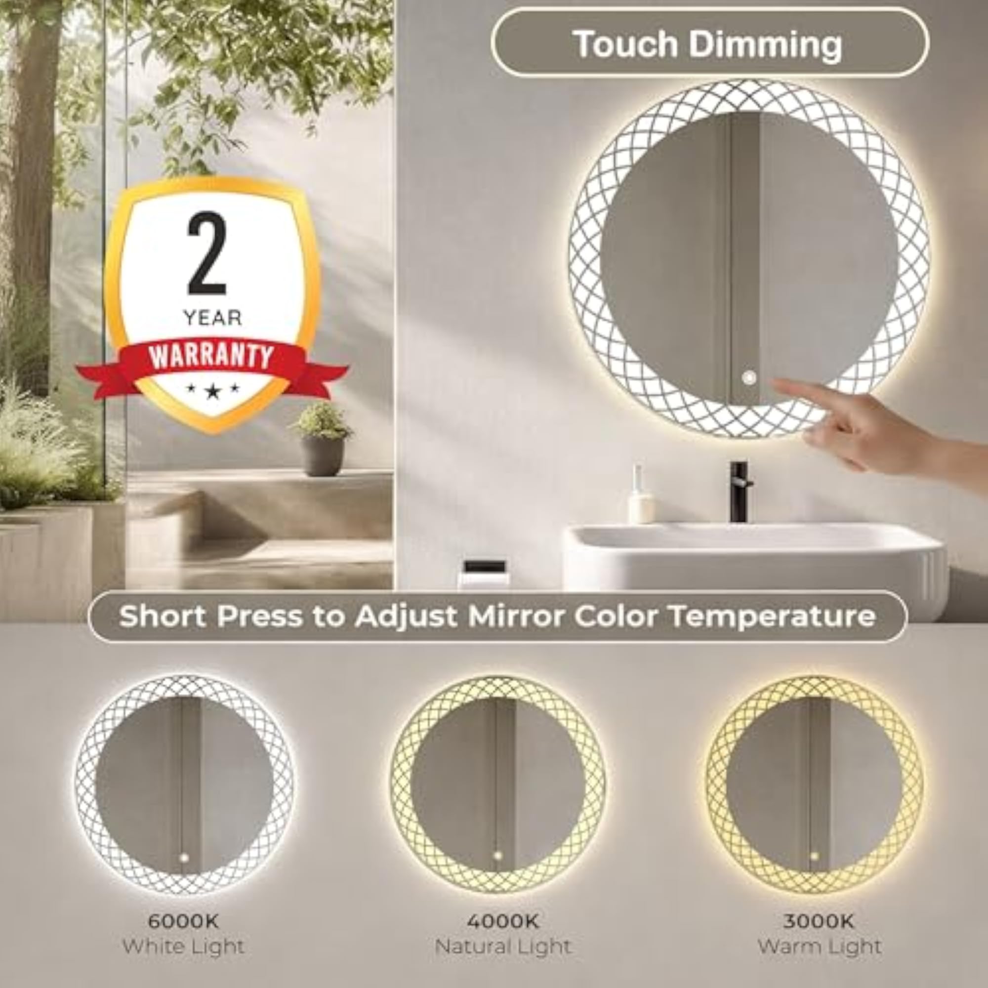 Round LED Wall Mirror with Smart Touch Sensor