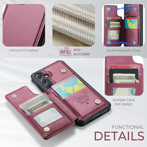 Kowauri for Samsung Galaxy S25 FE Case, PU Leather Wallet Case for Women Men with RFID Blocking Card Holder Slot Magnetic Closure Shockproof Protective Phone Cover for Samsung Galaxy S25 FE (Red) - image 5