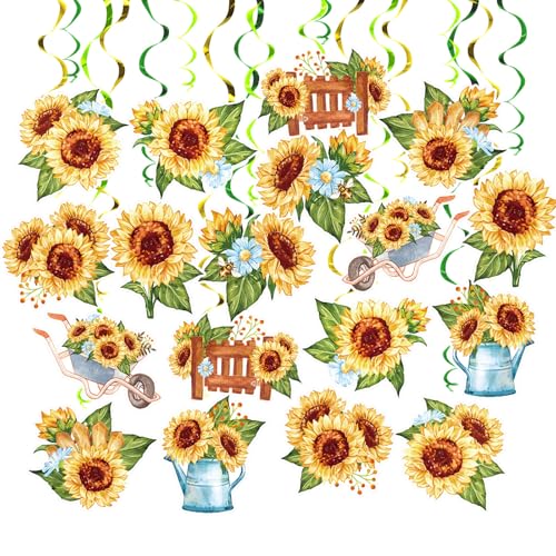 Image of Sunflower Party Hanging Swirls, 48 Pcs,Rustic Horticulture Garden Party Decoration Sign,Flower Theme Party Supplies for Birthday,Baby Shower, Wedding,Yellow Black Green