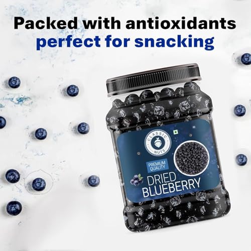 Image of Classic Nuts Dried Blueberry | Dry Fruit | Rich in antioxidants, Vitamin K, Calcium & Fibre | Sweet & Delicious | Healthy Snacks (1kg, Dry Blueberries)