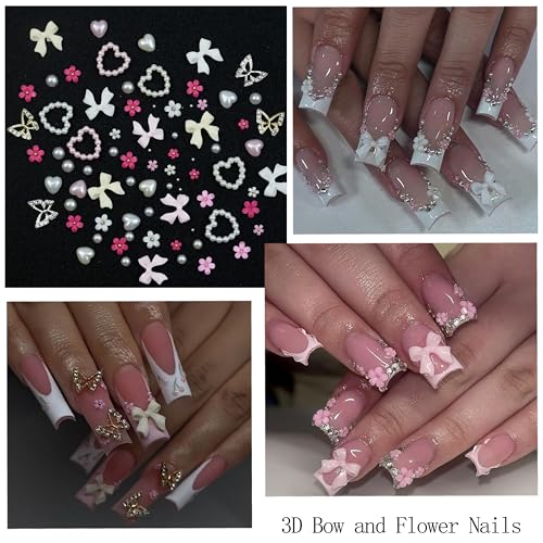 SEMATA 2 Box 3D Flower Nail Charms,Nail Gems Butterfly Heart Bow Flatback Pearl Nails Rhinestones Charms for Nails Art Jewels Design Decor(Colorful-15) — view 3