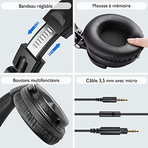 OneOdio Casque Bluetooth sans Fil 110h et Mode Filaire, Casque Audio avec Micro, Hi-RES Audio, Coussinets en Protéines… - Les Beatles, Paul McCartney, John Lennon, RIngo Starr, George Harrison OneOdio Casque Bluetooth sans Fil 110h et Mode Filaire, Casque Audio avec Micro, Hi-RES Audio, Coussinets en Protéines… – Image 7