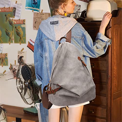 Image of KL928 PU Leather Vintage Backpack - Large Casual Daypack Outdoor Travel Rucksack Hiking Backpacks for Men Women