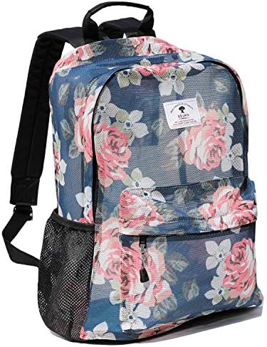 ESVAN Original Print Mesh Backpack Semi-Transparent Sackpack See Through Beach Bag Daypack Multi-Purpose Women Men Unisex