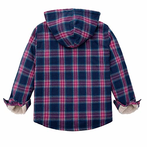ThCreasa Girls Plaid Flannel Jacket Sherpa Fleece Lined Zip Up Winter Shirts with Hood3