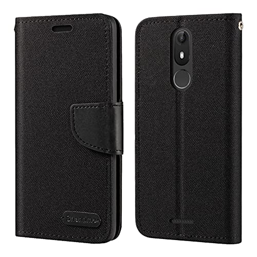 Étui Portefeuille en Tissu Oxford et Cuir PU Compatible avec Wiko View Lite, Coque Robuste avec Rabat Magnétique et Fentes Cartes (Noir)