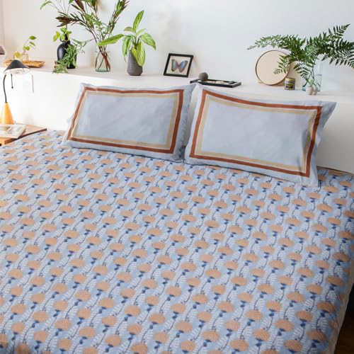 Image of Toolika Premium Hand Block Printed Bedsheet | Bed Sheet Flatsheet | Pure Cotton | Double Bed King Size 108 inchx108 inch | 300 TC Bedsheets | Includes 2 Pillow Covers | Flower Spread