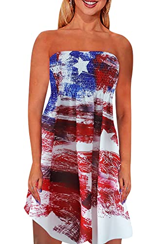 Image of Zyyfly Strapless Dress for Women Summer Beach Boho Smocked Tube Top Dress