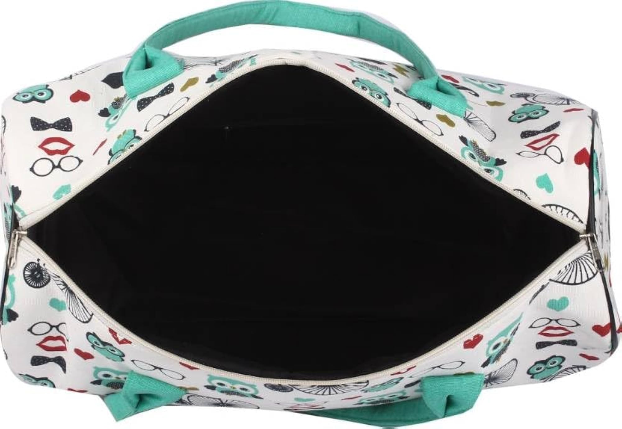 Duffle Bag with Owl and Bicycle Print, Travel Handbag