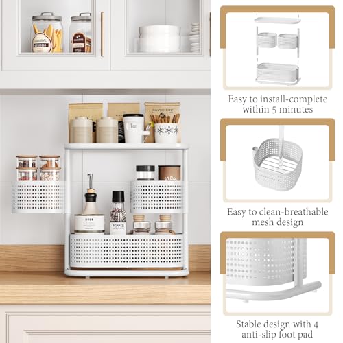 Image of 3-Tier Rotating Bathroom Counter Organizer, Vanity Tray for Makeup & Skincare, Countertop Spice Rack Storage, Space-Saving Shelf for Bathroom, Kitchen, Laundry Room, Baby Bottle Station, White