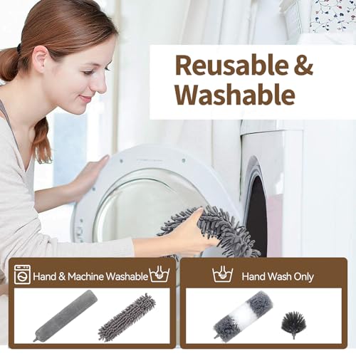 Image of HAMEINY Microfiber Feather Duster for Cleaning 5-in-1 Kit 100 inch Extendable | Furniture Dusters with Extension Pole 100 Inches High Ceiling Fan Dusters Cobweb Duster for Car Wall Blinds Cleaning Dusting