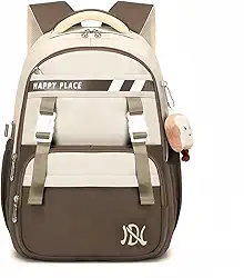 Mochila Espaçosa de Duas Cores para Mulheres, Estudantes, Cabe Notebook de 15,6 Polegadas