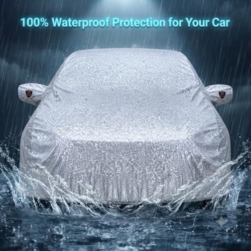 Image of Autofurnish 'Aero Series' Car Cover for Aveo U-VA 2006-2012 (100% Waterproof, Triple Stitched, Bottom Elastic, Dustproof, Secure Buckle Strap,Precision-Fit & Breathable Fabric, Car Body Cover) Silver