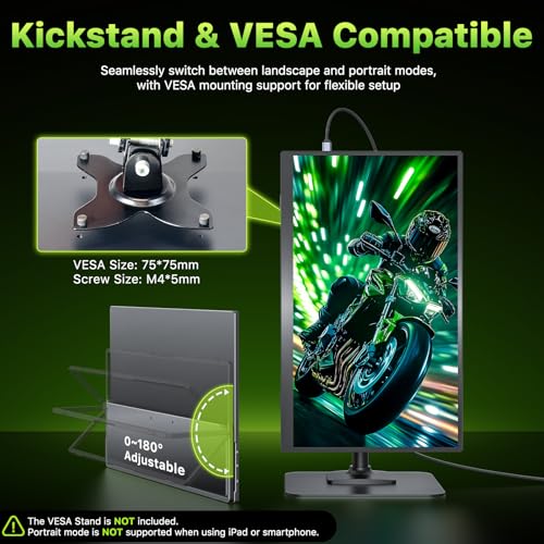 Image of Upperizon Portable Monitor 18.5 inch 2K QHD 120% sRGB 120Hz IPS HDR HDMI USB-C Travel Monitor for Laptop MacBook PC Surface PS5 Xbox, Large External Display with Kickstand & Speakers, VESA Compatible