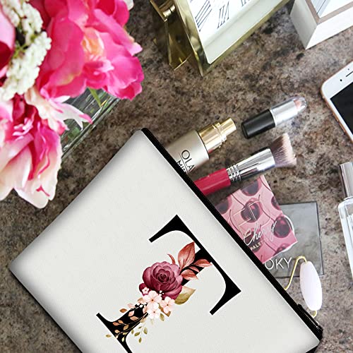 Image of Vavabox A-Z Personalized Makeup Bag, Birthday Gifts for Women Mom, Gifts for Best Friend, Bride Bridesmaid Cosmetic bag (T, 01-White)