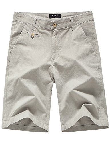 SSLR Men's Classic Fit Flat Front Casual Cotton Shorts (30, Grey)